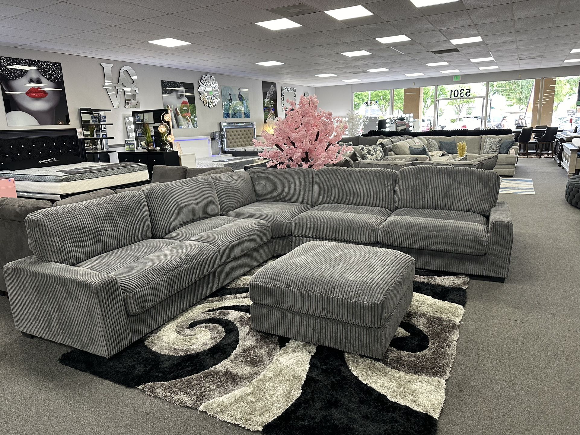 Gray L Shape Sofa Sectional w/ Free Ottoman 