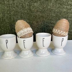 Rae Dunn Farmhouse P-E-E-P Egg Cups Easter Decor Set Of 4
