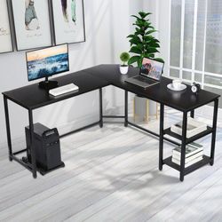 VANSPACE L Shaped Computer Desk with Storage Shelves Industrial Corner Desk Writing Study Table with Round Corner, Gamingdesk