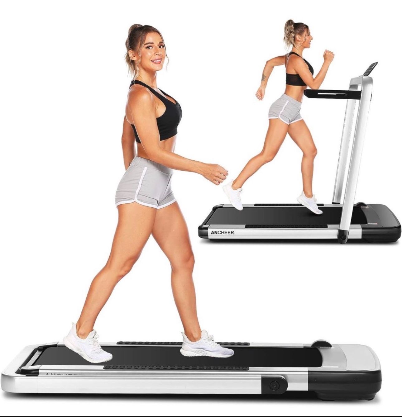 ANCHEER Treadmill 2 in 1 Under Desk Treadmill Folding Treadmill with APP & Wrist Mounted Remote Control Walking Pad Treadmill 12 Preset Progra