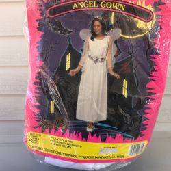 Halloween Costume Angel Gown Size Large Package Includes • Full Length Dress with Chiffon Sleeves• Sequin Belt• Purchased at Halloween Store at 34
