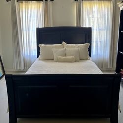 Queen Dark Wood Sleigh Bed Frame (Just Frame)