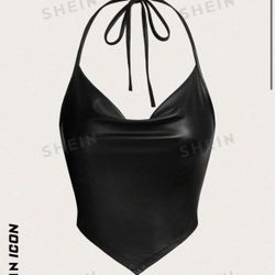 SHEIN Draped Front Tie Backless Leather