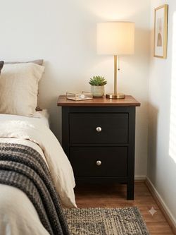 Modern Two-Tone Bedside Table / Black & Wood Nightstand