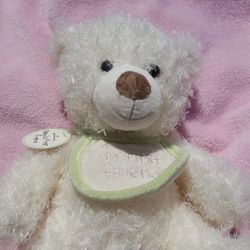HALLMARK Plush MY FIRST FRIEND Teddy BEAR White Green Trim BIB Stuffed Animal New 