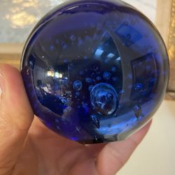 Controlled Bubble Cobalt Blue Crystal Ball Paperweight 3”