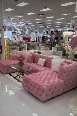 Trending Light Pink Sectional // DOUBLE CHAISE //tufted design-velvet
