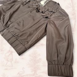 Vintage Twelve By Twelve LA black floral collar zip up crop jacket