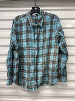 CW Classics Blue Gray Plaid Flannel Button-Up Shirt Men's XL Long Sleeve