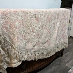 Vintage Italian Tapestry Quilted/Fringed King Size Bedspread 