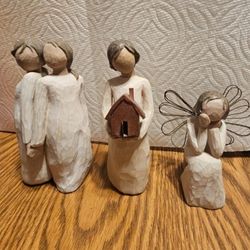 VTG 2001/4  DEMDACO 3 WILLOW TREE TWO ALIKE , MI CASA & ANGEL OF CARING RESIN SCULPTURED FIGURENS  BY SUSAN LORDI 