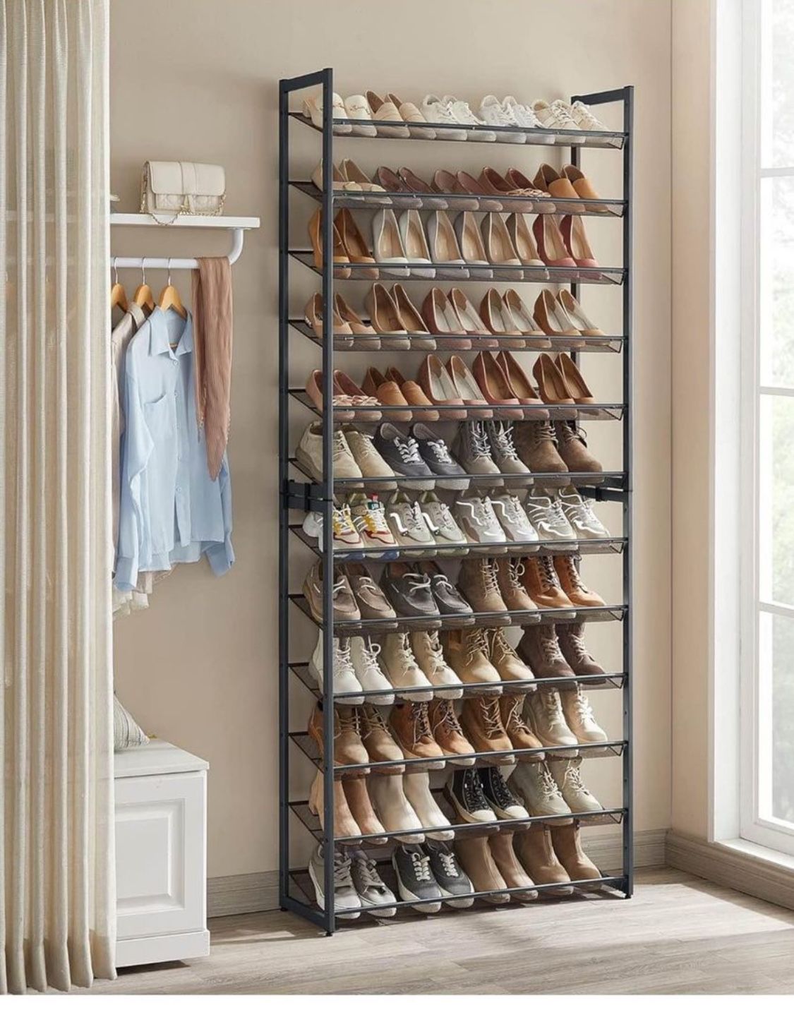 Shoe Rack, 12-Tier Tall Metal Shoe Storage Organizer for Closet, Entryway, Garage, Set of 2 6-Tier Big Stackable Shoes Rack Shelf, 