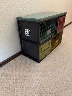 Faux Vintage Industrial Storage Cabinet | Colorful Distressed Drawers | Desktop Organizer $40