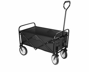 Collapsible Rolling Garden Cart, Multifunctional Outdoor Camping Wagon with 360-Degree Swivel Wheels and Adjustable Handle, Black, 220 lb Weight Capac