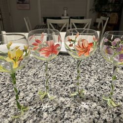 Tall Stem Floral wine glasses/Goblets