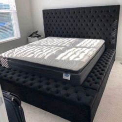 Storage Bed Black Bed Tufted New 