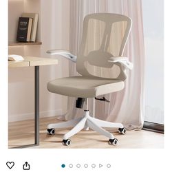 Brand New Tan/White Mesh Tall Back Ergonomic Office Chair w/Flip Up Armrests & Adjustable Lumbar Support 