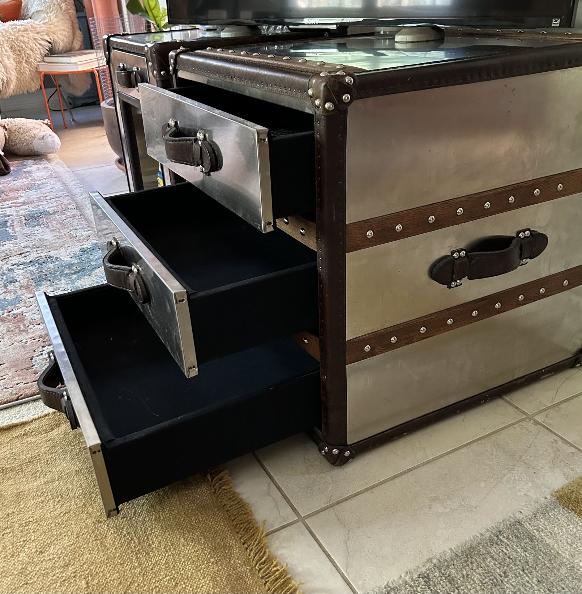 Restoration Hardware Leather Mayfair Steamer Trunk Double Dresser for Sale  in Scottsdale, AZ - OfferUp