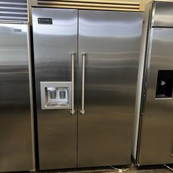 Viking 48” Wide Stainless Steel Side By Side Built In Refrigerator With Water And Ice Dispenser 