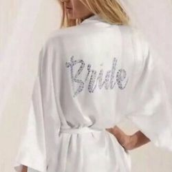 New W/Tag Victoria Secret White Satiny Bling Sexy Bride Robe/Lingerie/Wedding/Gift/Kimono Style- One Size (Originally $60)