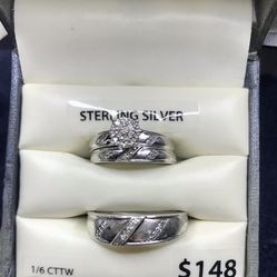 Vintage Sterling Silver Wedding Rings Set