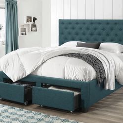 Queen Upholstered Storage Bed – Blue/Teal – $150 OBO