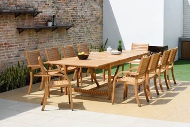*BRAND NEW* 11 Piece Rectangular Extending Table 100% FSC Certified Hardwood For Outdoor With Solid Wood Chair Dinning Set
