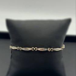 10k two tone gold white gold heart bracelet 7.5” bracelet 3.50 mm wide 0.5 CTW