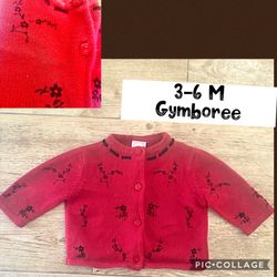 3-6 M baby girl, Gymboree cardigan, red with black leaves flowers perfect for Christmas