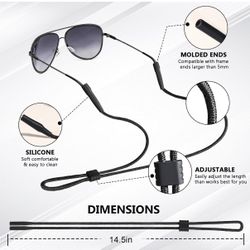 2PCS Universal Black Eye Glasses Holder Strap Sunglasses Straps Cords for Men Women Kids Boys Girl Black