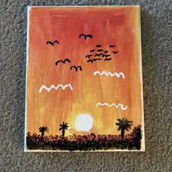 Sunset On Canvas Painted By My Daughter 