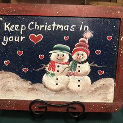 Snowmen Christmas Plaque And Stand