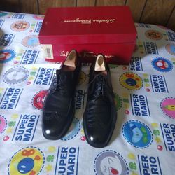 Men's Salvatore Ferragamo Black Toro Calf Leather Oxford Dress Shoes 9 1/2 D