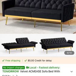 New Black Velvet Sofa