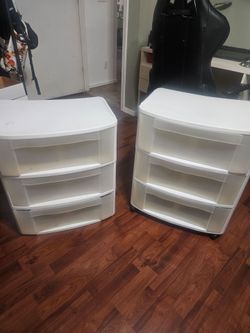 Set of 2 White Plastic Storage Drawers