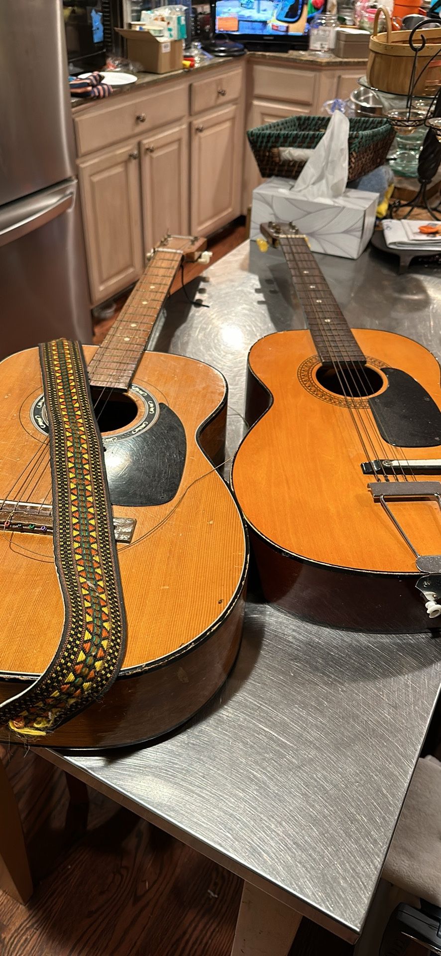 two broken acoustic guitars for parts or repair