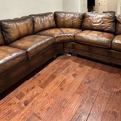 Like-new Bernhardt Genuine Leather  Two Piece Sectional Sofa with Nailhead Trim