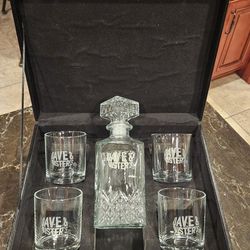 Great Find! Collectible, Rare Dave & Busters Etched 5-pc Glass Decanter Set