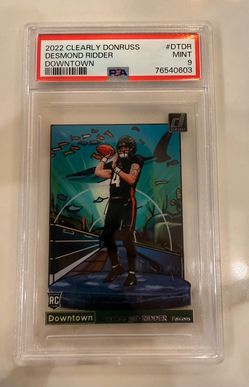 2022 Panini Clearly Donruss Clearly The Rookies Desmond Ridder Downtown PSA 9 MT