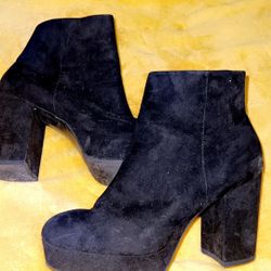 Black Suede Ankle Boot Chunky Heel
