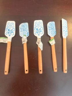 Blue & White Tile Print Silicone Spatulas Set of 5