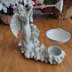 Angel With Trumpet And  Children Tealight Candle Holder