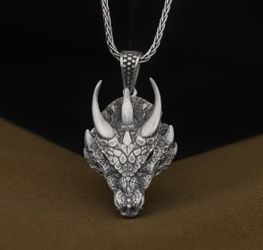 Horned Dragon Head Pendant Necklace
