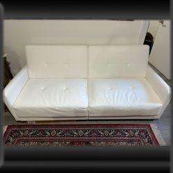 Faux White Leather Sleeper Couch 