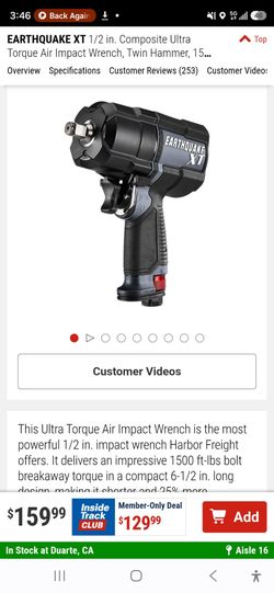 EARTHQUAKE XT 1/2 in. Composite Ultra Torque Air Impact Wrench, Twin Hammer, 1500 ft-lbs