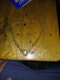 Gold-Tone Chain Necklace with Pearl Pendant