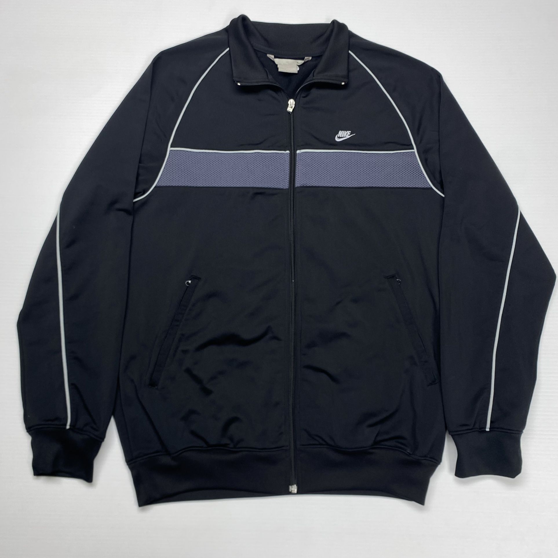 Nike Y2K Embroidered Logo Full Zip Blqck Athletic Track Jacket Size L
