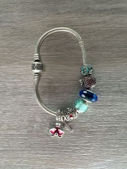 Classic Pandora Silver Snake Chain, Barrel Clasp Charm Bracelet (PO1022788)