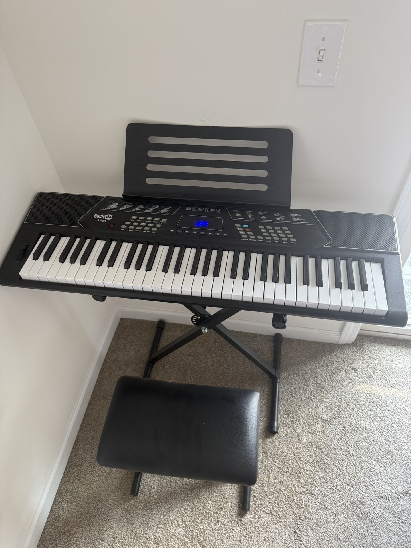 RockJam 61 Key Keyboard Piano Stand With Pitch Bend Kit & Piano Bench