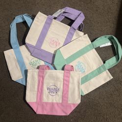 New Trader Joe’s Mini Pastel Tote Bag purple green pink blue set
